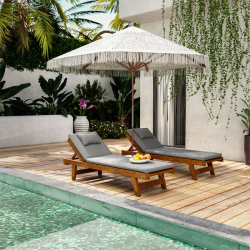 Ομπρέλα Brilie pakoworld ξύλο-μακραμέ Φ2.70x2.60 m εκρού (270x270x260εκ)