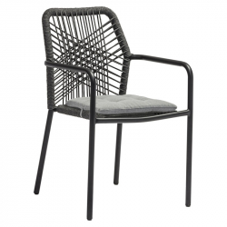 Πολυθρόνα Kherson pakoworld αλουμίνιο σχοινί ανθρακί-μαξιλάρι γκρι (55x61x84εκ)