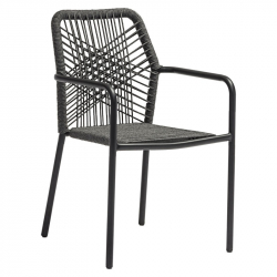 Πολυθρόνα Kherson pakoworld αλουμίνιο σχοινί ανθρακί-μαξιλάρι γκρι (55x61x84εκ)