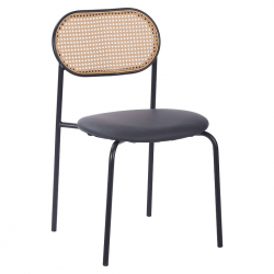 Καρέκλα James pakoworld pe rattan μπεζ-pu μαύρο-μέταλλο φυσικό (46,5x50x79,5εκ)