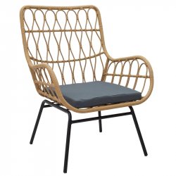 Πολυθρόνα Naoki pakoworld μέταλλο μαύρο-pe φυσικό-μαξιλάρι (70x75x99εκ)