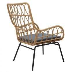 Πολυθρόνα Naoki pakoworld μέταλλο μαύρο-pe φυσικό-μαξιλάρι (70x75x99εκ)