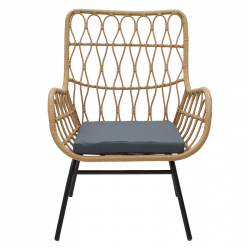 Πολυθρόνα Naoki pakoworld μέταλλο μαύρο-pe φυσικό-μαξιλάρι (70x75x99εκ)