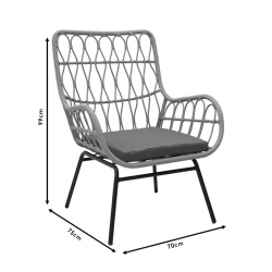 Πολυθρόνα Naoki pakoworld μέταλλο μαύρο-pe φυσικό-μαξιλάρι (70x75x99εκ)