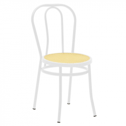 Καρέκλα Βιέννης pakoworld pe rattan μπεζ-μέταλλο λευκό (40x47x85εκ)