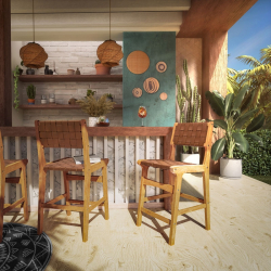 Σκαμπό μπαρ Ridley pakoworld ξύλο-pu φυσικό (48x54x97εκ)