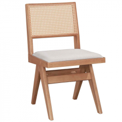Καρέκλα Winslow pakoworld ξύλο rubberwood ανοικτό καρυδί-pvc rattan φυσικό-ύφασμα γκρι (46,5x55,8x82εκ)