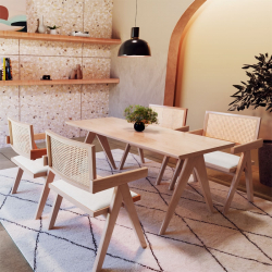 Πολυθρόνα Winslow pakoworld ξύλο rubberwood ανοικτό καρυδί-pvc rattan φυσικό-ύφασμα γκρι (56,4x63,5x80,5εκ)
