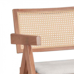 Πολυθρόνα Winslow pakoworld ξύλο rubberwood ανοικτό καρυδί-pvc rattan φυσικό-ύφασμα γκρι (56,4x63,5x80,5εκ)