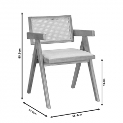 Πολυθρόνα Winslow pakoworld ξύλο rubberwood ανοικτό καρυδί-pvc rattan φυσικό-ύφασμα γκρι (56,4x63,5x80,5εκ)