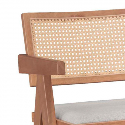 Σκαμπό bar Winslow pakoworld ξύλο rubberwood ανοικτό καρυδί-pvc rattan φυσικό-ύφασμα γκρι (51,5x53,6x100εκ)