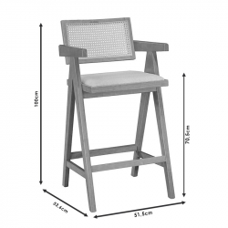Σκαμπό bar Winslow pakoworld ξύλο rubberwood ανοικτό καρυδί-pvc rattan φυσικό-ύφασμα γκρι (51,5x53,6x100εκ)