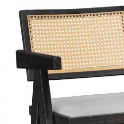 Σκαμπό bar Winslow pakoworld ξύλο rubberwood μαύρο-pvc rattan φυσικό-ύφασμα γκρι (51,5x53,6x100εκ)