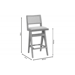 Σκαμπό bar Winslow pakoworld ξύλο rubberwood ανοικτό καρυδί-pvc rattan φυσικό-ύφασμα γκρι 44.5x46x98εκ