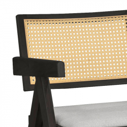 Πολυθρόνα Winslow pakoworld ξύλο rubberwood μαύρο-pvc rattan φυσικό-ύφασμα γκρι (56,4x63,5x80,5εκ)