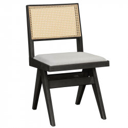 Καρέκλα Winslow pakoworld ξύλο rubberwood μαύρο-pvc rattan φυσικό-ύφασμα γκρι (46,5x55,8x82εκ)