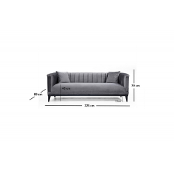 Καναπές 3θέσιος PWF-0541 pakoworld βελούδο ανθρακί 255x89x79εκ
