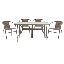 Τραπεζαρία Ensure-Obbi pakoworld σετ 5τεμ μέταλλο-γυαλί καφέ 140x80x70εκ