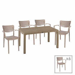 Τραπεζαρία Explore-Frontline pakoworld σετ 7τεμ PP cappuccino 150x90x73,5εκ. (150x90x73,5εκ)