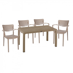 Τραπεζαρία Explore-Frontline pakoworld σετ 5τεμ PP cappuccino 150x90x73,5εκ. (150x90x73,5εκ)