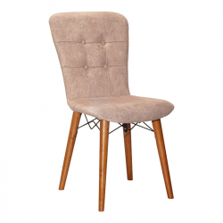 Καρέκλα Sonora I pakoworld ύφασμα μπεζ antique-καρυδί πόδι (44x48x88εκ)