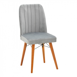 Καρέκλα Vespera I pakoworld βελούδο γκρι-καρυδί πόδι (45x52x95εκ)