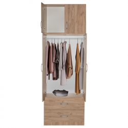 Ντουλάπα δίφυλλη και πατάρι Zelia pakoworld φυσικό 79x42x240εκ. (79x42x240εκ)