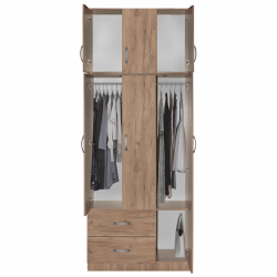 Ντουλάπα τρίφυλλη και πατάρι Zelia pakoworld φυσικό 90x42x240εκ. (90x42x240εκ)