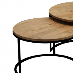 Τραπέζια σαλονιού Solme pakoworld σετ 2τεμ φυσικό μελαμίνης-μαύρο μέταλλο (75x75x45εκ)