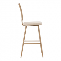 Σκαμπό μπαρ Camilla pakoworld φυσικό pe rattan-μπεζ ύφασμα-φυσικό μέταλλο 47.5x58x117εκ