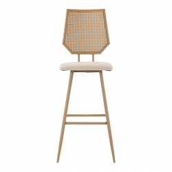 Σκαμπό μπαρ Camilla pakoworld φυσικό pe rattan-μπεζ ύφασμα-φυσικό μέταλλο 47.5x58x117εκ