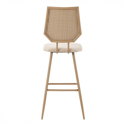 Σκαμπό μπαρ Camilla pakoworld φυσικό pe rattan-μπεζ ύφασμα-φυσικό μέταλλο 47.5x58x117εκ