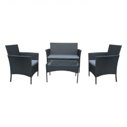 Σαλόνι κήπου Calmness pakoworld σετ 4τμχ rattan μαύρο-ύφασμα γκρι (104x55,5x79εκ)