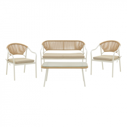 Σαλόνι Bonanza pakoworld σετ 4τμχ rattan μπεζ-αλουμίνιο λευκό (124x64x78εκ)