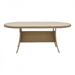 Tραπεζαρία Hadrian-Keir pakoworld σετ 7τεμ καφέ rattan-μπεζ textilene-καφέ αλουμίνιο 180x90x72εκ