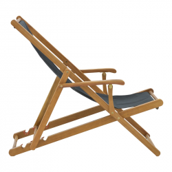 Σεζλόνγκ Xurian pakoworld ξύλο ακακίας φυσικό-πανί pvc μαύρο (67x108x104εκ)