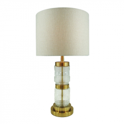 Επιτραπέζιο φωτιστικό Wenxie Inart Ε27 χρυσό μέταλλο-γυαλί-μπεζ ύφασμα Φ32x53εκ