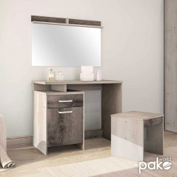 Τουαλέτα κρεβατοκάμαρας OLYMPUS pakoworld με καθρέπτη και σκαμπό χρώμα castillo-toro (90,5x39,5x75εκ)