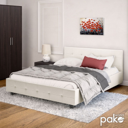 Κρεβάτι Roi pakoworld διπλό 160x200 PU λευκό ματ + αποθηκευτικό χώρο (172x218x109εκ)