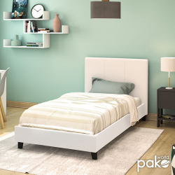 Κρεβάτι Nevil pakoworld μονό 100x200 PU χρώμα λευκό ματ (106x212x87εκ)