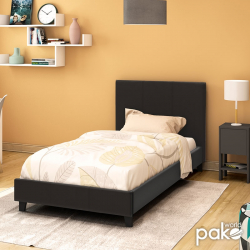 Κρεβάτι Nevil pakoworld μονό 100x200 PU χρώμα μαύρο ματ (106x212x87εκ)