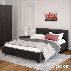 Κρεβάτι Roi pakoworld διπλό 160x200 PU μαύρο ματ + αποθηκευτικό χώρο (172x218x109εκ)