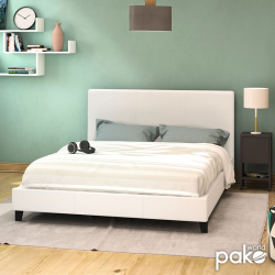 Κρεβάτι Nevil pakoworld διπλό 150x200 PU χρώμα λευκό ματ (156x212x87εκ)