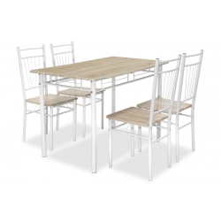 Τραπεζαρία Roza pakoworld σετ 5τμχ χρώμα sonoma - πόδια λευκό gloss 120x70x75εκ