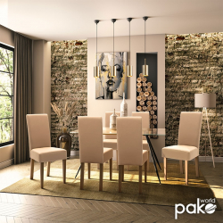 Καρέκλα Ditta pakoworld PU μόκα-πόδι μασίφ ξύλο καρυδί (45x58x96εκ)