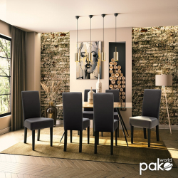 Καρέκλα Ditta pakoworld PU ανθρακί-πόδι μασίφ ξύλο wenge (45x58x96εκ)