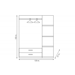 Ντουλάπα ρούχων τρίφυλλη OLYMPUS pakoworld χρώμα wenge 120x57x183εκ