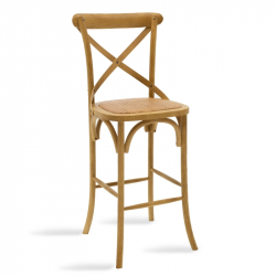 Σκαμπό μπαρ Reid pakoworld ξύλο sonoma-έδρα καφέ rattan (45x52x116εκ)