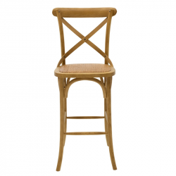 Σκαμπό μπαρ Reid pakoworld ξύλο sonoma-έδρα καφέ rattan (45x52x116εκ)