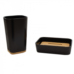 Σετ αξεσουάρ μπάνιου Nature pakoworld 2τμχ pp χρώμα μαύρο (11,9x8,7x2,8εκ)